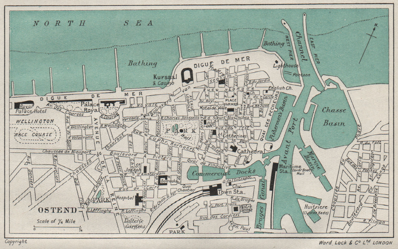 OSTEND vintage town/city plan. Belgium. WARD LOCK 1926 old vintage map chart